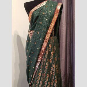 Stunning Green Lehenga Saree with Ready made Blouse